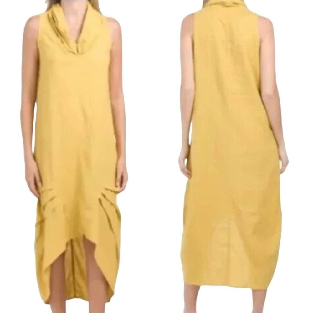 Cynthia Rowley Gold High/Low Sleeveless Linen Blend Pleated Dress. Size XS.